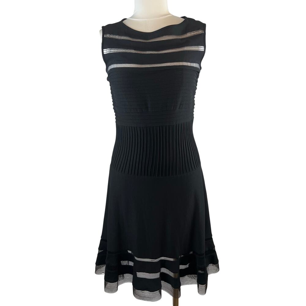 Tadashi Shoji Black Mesh Illusion Fit Flare Dress XL Stretch Cocktail Evening